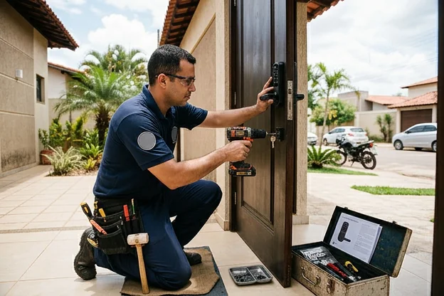 Chaveiro instalando uma fechadura digital em Rio Branco.